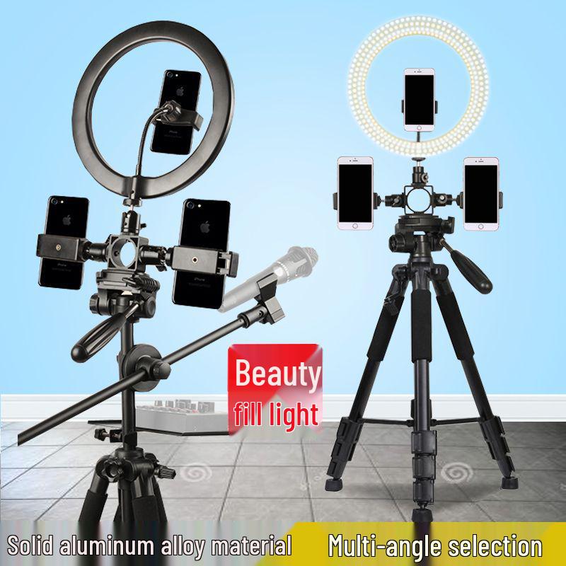 Multifunctional Mobile Streaming Tripod with Beauty Fill Light for Outdoor Videos & Selfies
