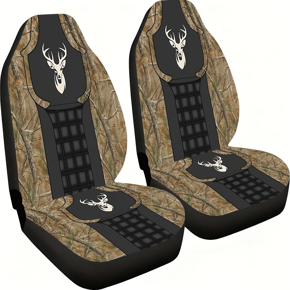 [Material, Suitable For Cars] 2pcs Deer Camouflage Car Seat Covers | High Back Design, Front Seats, SUVs, Trucks, Women's Access