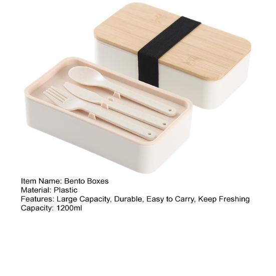 2Pcs 1200ml Bento Boxes with Strap Double Layer Built-in Tableware Japanese Style Portable Leak-proof Lunch