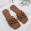Модные новые летние тапочки для женщин Модные с квадратным носком Замшевые с перекрещенными тонкими ремешками Открытый носок Дышащие Противоскользящие Износостойкие Сандалии