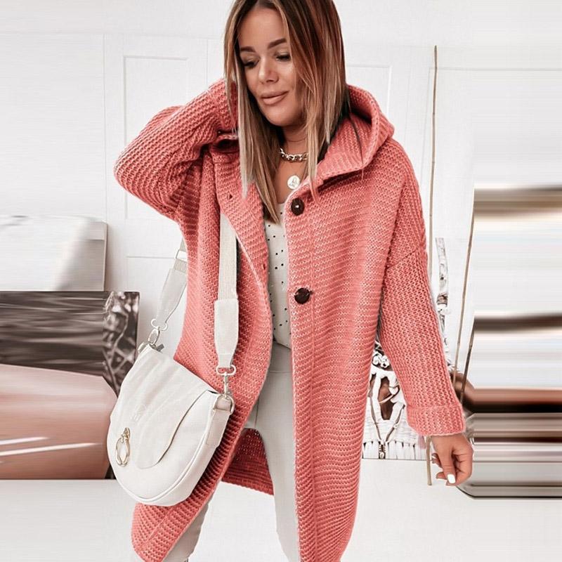 2024 Новый вязаный свитер с капюшоном и воротником-шляпой, стильный пригородный, свободный кардиган, женский свитер, женская одежда большого размера