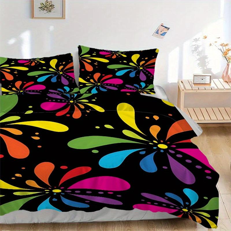 3Pcs Colorful Floral Pattern Printed Bedding Set, Breathable And Soft,(Includes 1 Duvet Cover And 2 Pillowcases, Quilt Not Included) yy250815161