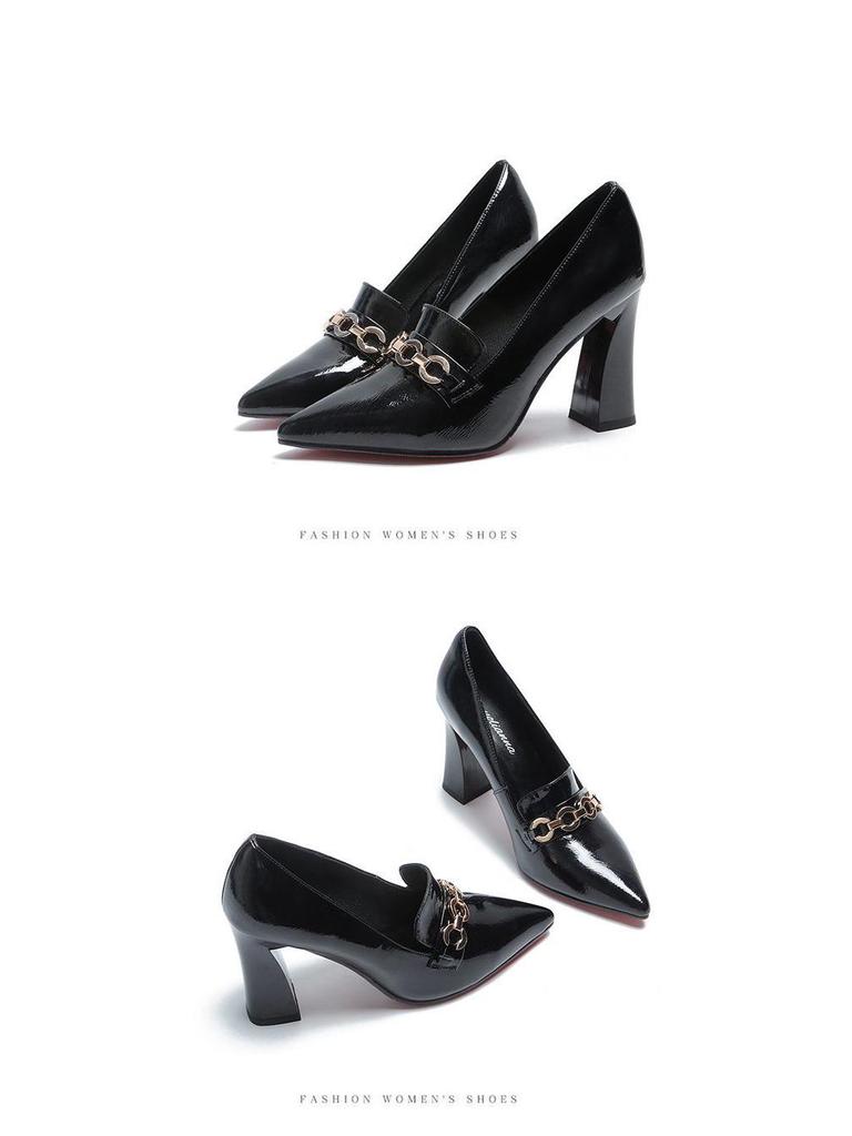 2025 Женская мода весна-осень Туфли из кожи с острым носком и массивным каблуком - Британский стиль, высокие каблуки