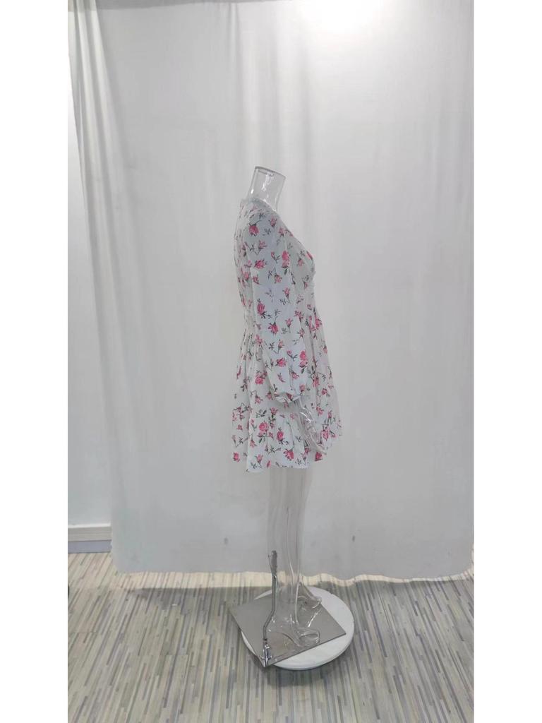 2025 Весна Европейское и Американское Женское Милое Платье с Коротким Рукавом и V-образным Вырезом, с Кружевной Талией