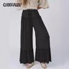 Женские новые однотонные повседневные брюки с высокой талией, тонкие модели, универсальные широкие брюки с завязками на талии