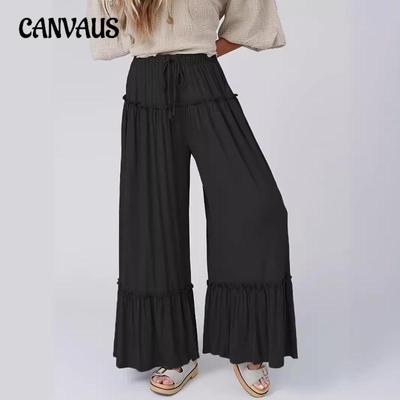 Женские новые однотонные повседневные брюки с высокой талией, тонкие модели, универсальные широкие брюки с завязками на талии