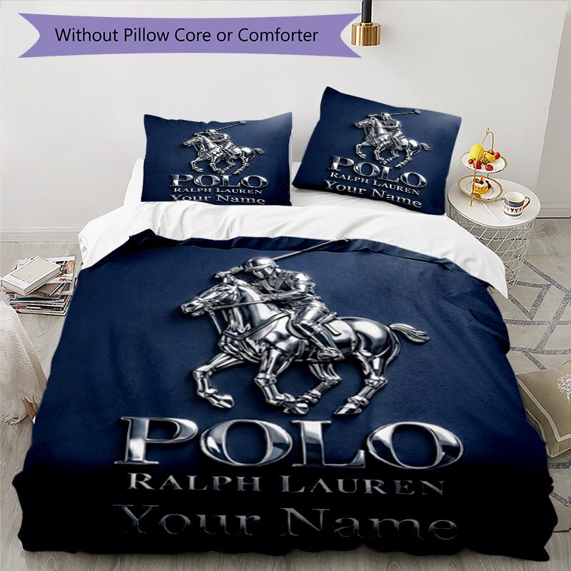 Ralph Lauren Polo Custom Name Text Print 1Pc Bedding Set Duvet Cover With Two Pillowcases Soft Bed Linen For Household Bedroom