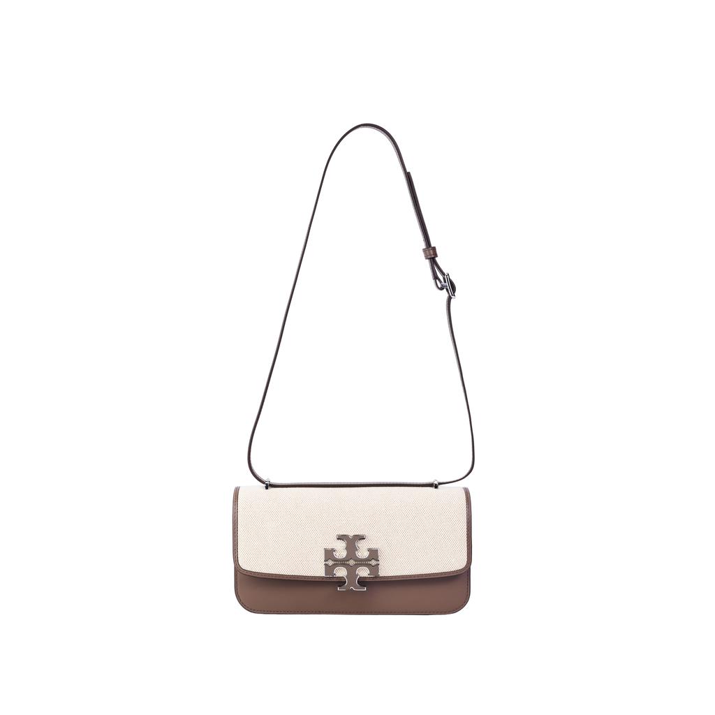 Tory Burch Eleanor Metallic Double T Logo Leather Shoulder Bag Women Shoulder Bag Brown Beige 153005-093