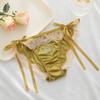 Crystal Bow Rhinestone Satin Panties Ice Silk Lace Briefs for Women Sweet Lace Tie Panties  Girl