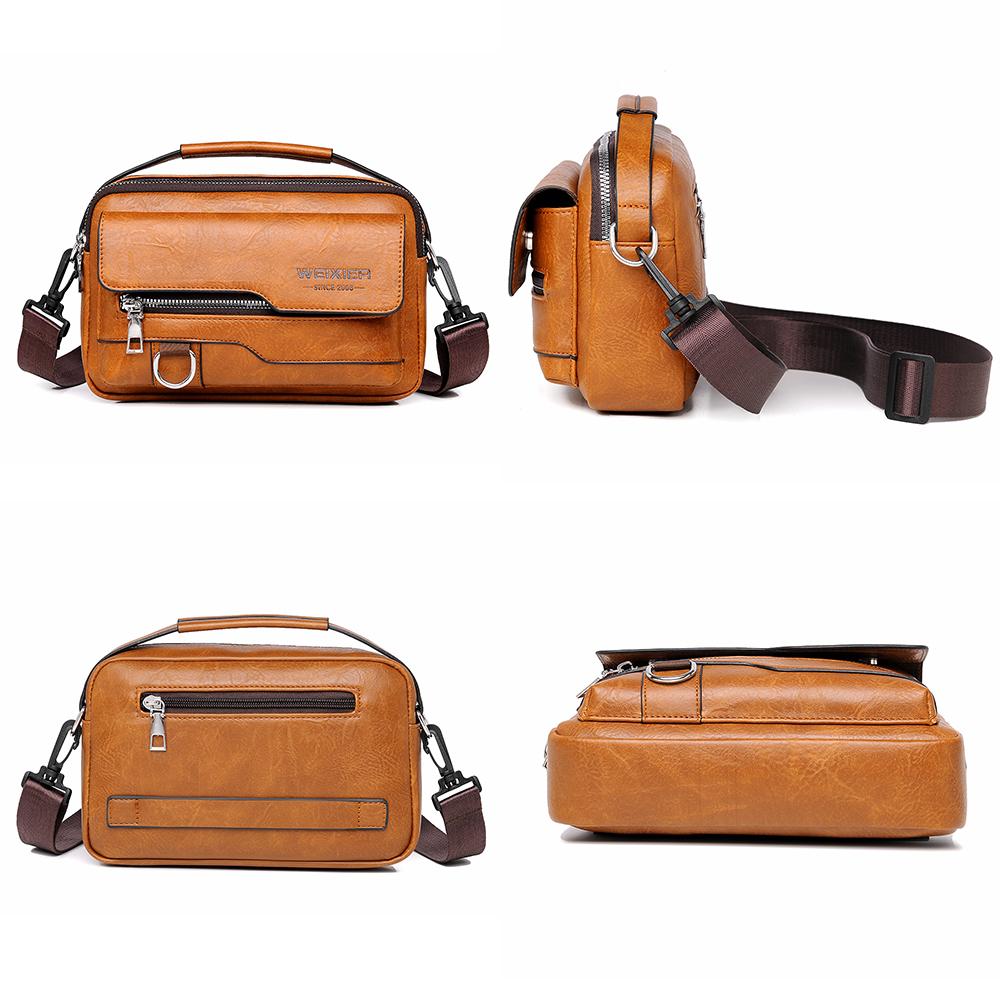 WEIXIER Мужская кожаная водонепроницаемая сумка-мессенджер, вместительный портфель через плечо с регулируемым ремнем для работы в офисе