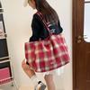 British Style Autumn and Winter Woolen Plaid Double-sided Bag Fresh College Style Shoulder Bag Large Capacity Lazy Style Tote Bag Women