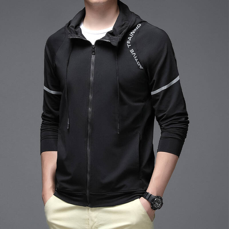 Spring and Autumn Men's Sports Jacket Zipper Cardigan Sweater Hooded Large Size Fitness Running Jacket Men