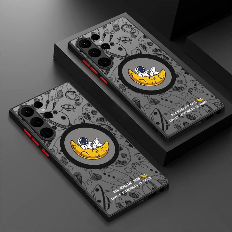 Магнитный чехол для беспроводной зарядки с рисунком астронавта, роскошный противоударный чехол для Samsung A15 A35 A55 A14 S25 S24 Plus S23 S22 Ultra S21 S20 FE