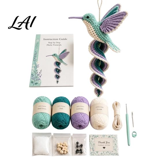 DIY Butterfly Bee Ladybug Project Crochet Garden Animal Spiral Hanging Kit Beginner Friendly Swing Creative Hobby Gift for Crafters Hummingbird