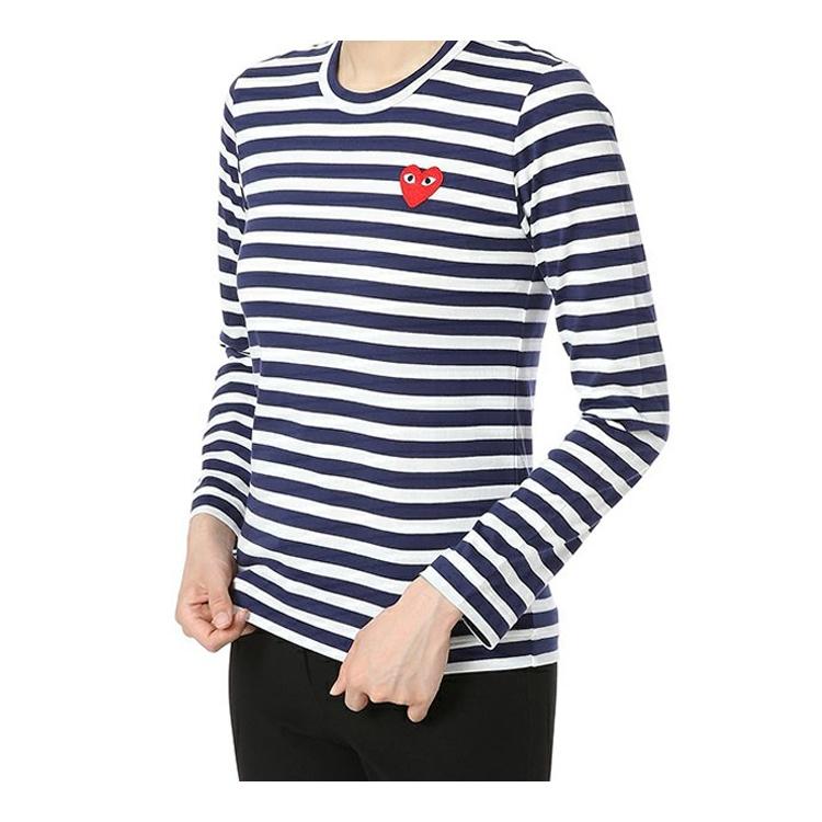 Comme des Garçons PLAY (WMNS) COMME des GARCONS PLAY Полосатая футболка с маленьким логотипом, длинный рукав 'Синий Белый' Женская AZ-T009-051-1