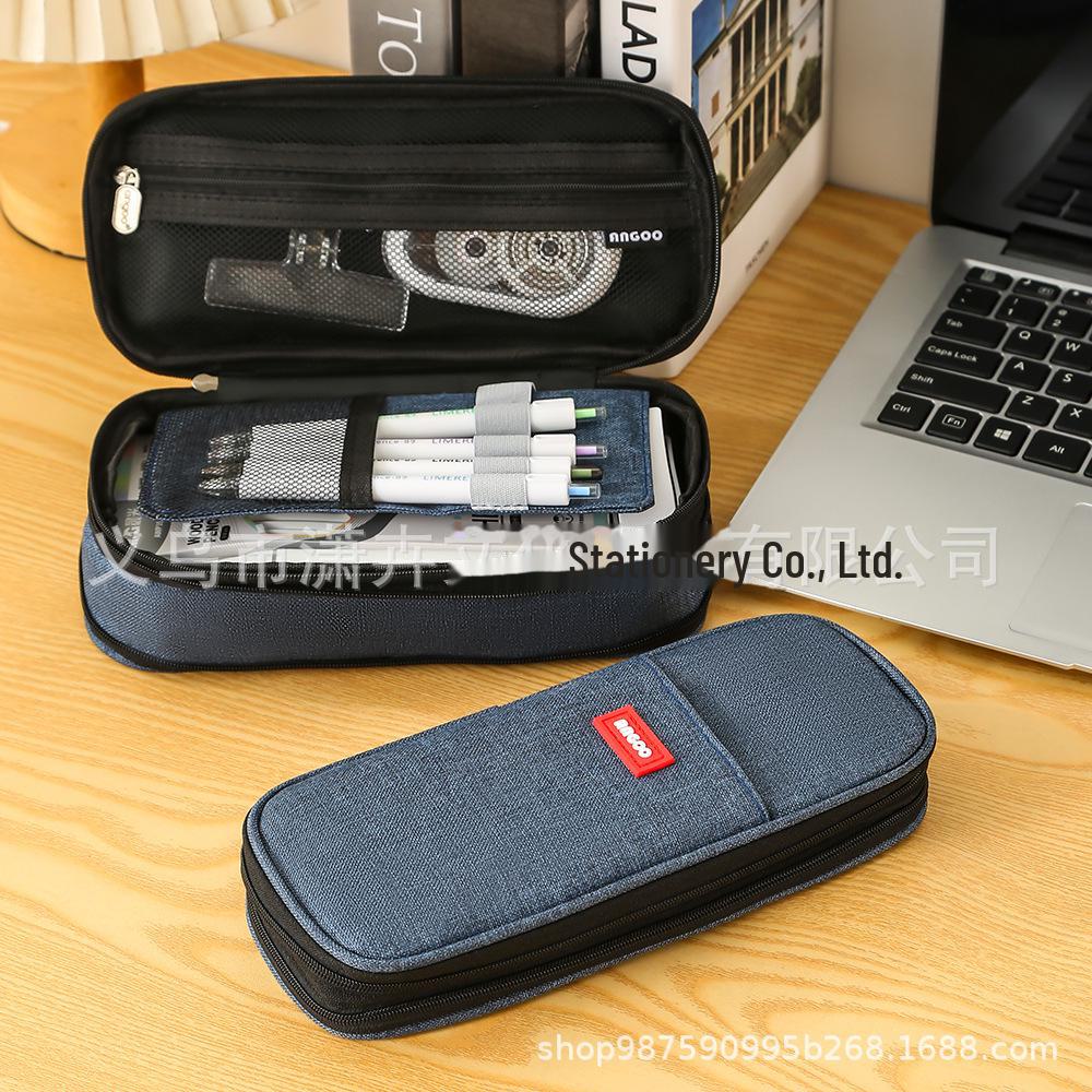 Выдвижной двухслойный пенал Macaron: Большая вместимость, однотонный цвет, для учеников младших и старших классов.