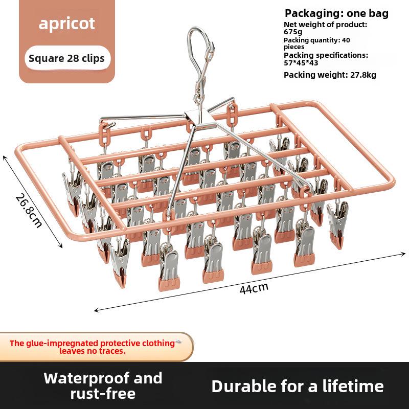 Plastic Dipped 24-Clip Round Sock and Underwear Drying Rack for Household Use
