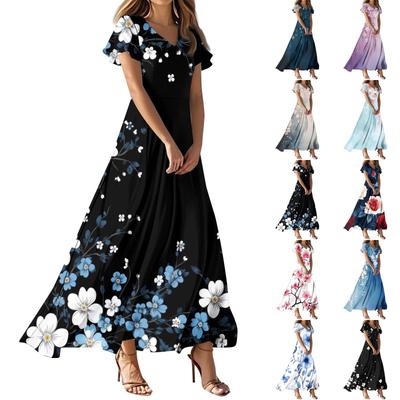 Женское летнее повседневное модное ретро-платье с цветочным принтом и коротким рукавом