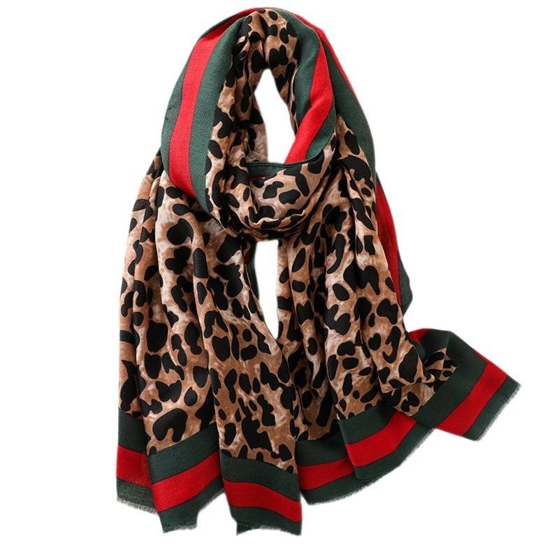 Autumn and Winter Versatile Genuine Tang Yan Printed Satin Cotton and Linen Leopard Print Scarf Women's Shawl