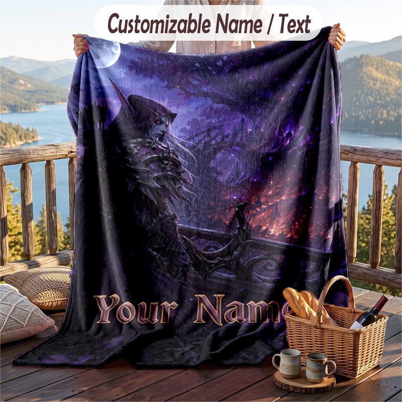 Custom Text Flannel Throw Blanket, Lightweight Cozy Bed Sofa BlanketWorld of Warcraft