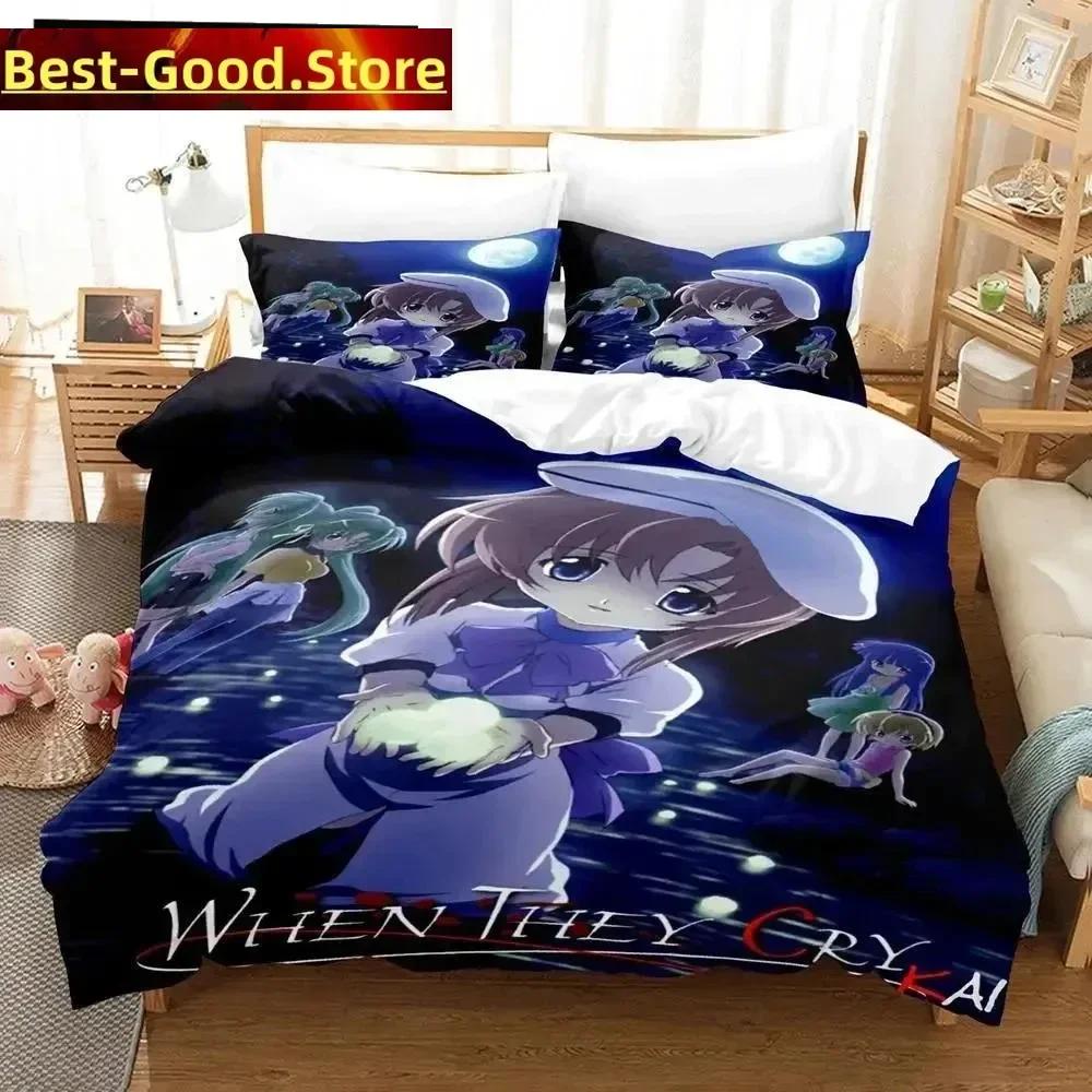 3D Аниме Higurashi When They Cry Комплект постельного белья с принтом Комплект постельного белья с наволочкой Мягкое покрывало для кровати Односпальное Двуспальное Queen Super King-Size Размеры