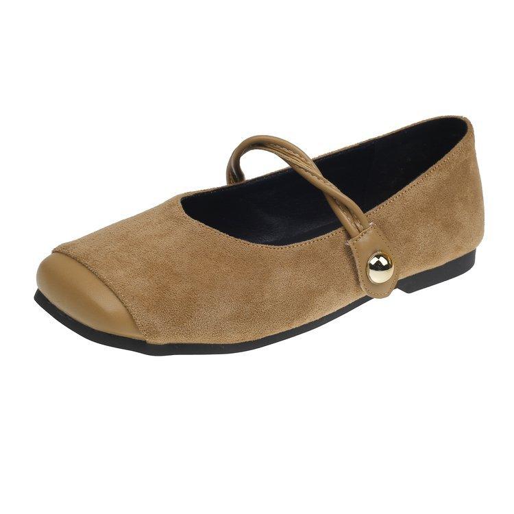 Туфли Мэри Джейн женские весна 2025 года новые французские ретро однословные пряжки с плоским дном квадратная головка неглубокий носок одинарные женские туфли