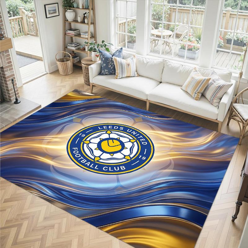 Leeds United Football Design Crystal Velvet Carpet Cozy Non?Slip Printed Rug For Bedroom Living Room Entrance