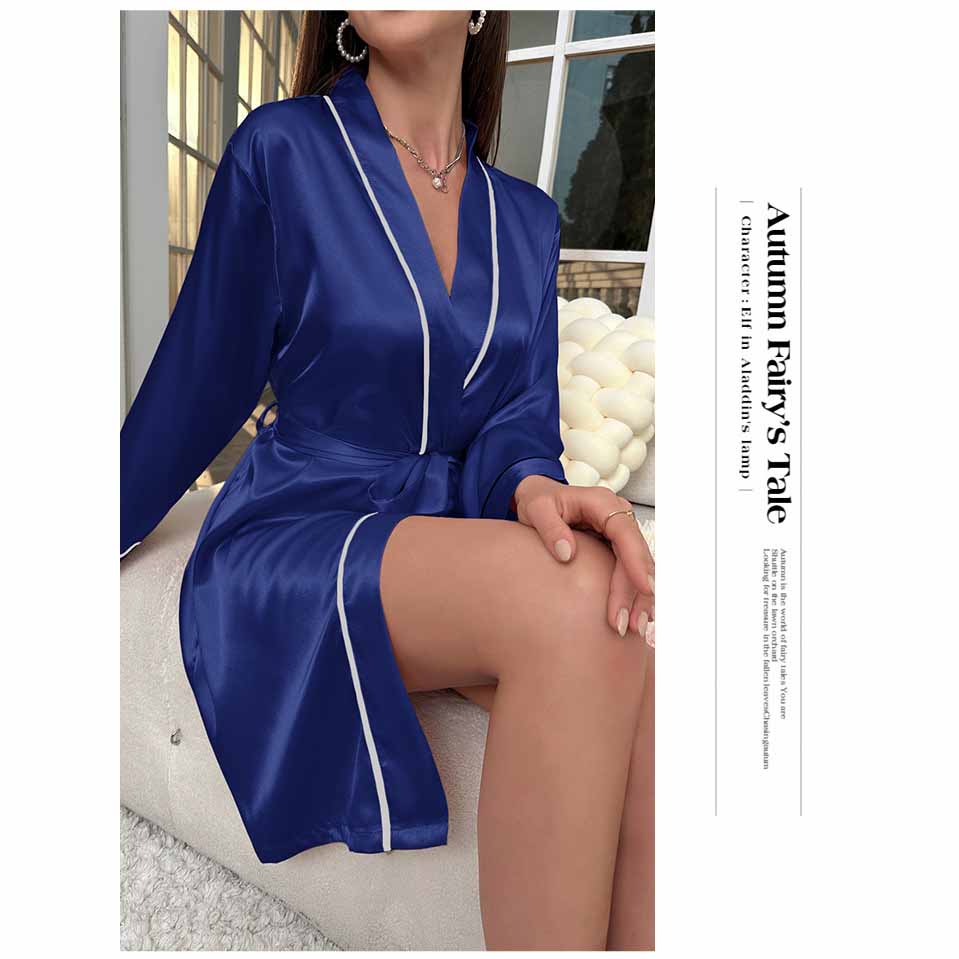 Женский атласный халат с V-образным вырезом, кимоно, банный халат, домашняя одежда, пижама из искусственного шелка для дома и спа