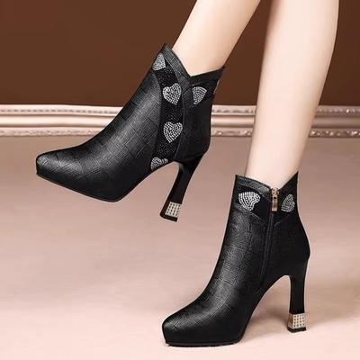 Женские ботильоны на высоком каблуке с острым носком, кожаные туфли, элегантные туфли-лодочки, женские зимние тренды 2024 года, новое платье, короткие ботильоны на тонком каблуке