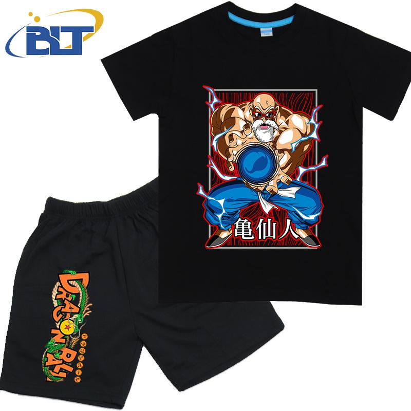 Dragon Ball Son Goku Anime T-shirt Set Kids Polyester Short Sleeve Shorts 2-piece Set Boys Girls Cartoon Clothing