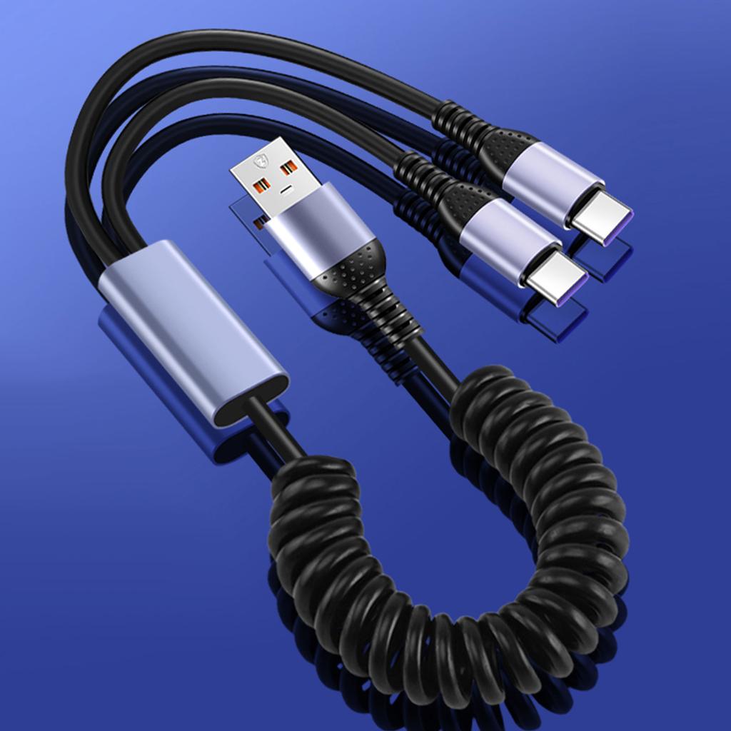 Кабель USB C, двойной кабель для автомобильного зарядного устройства типа C, спиральный шнур для зарядки USB A — Type C, быстрый шнур для телефонов и планшетов 6A USB Type C
