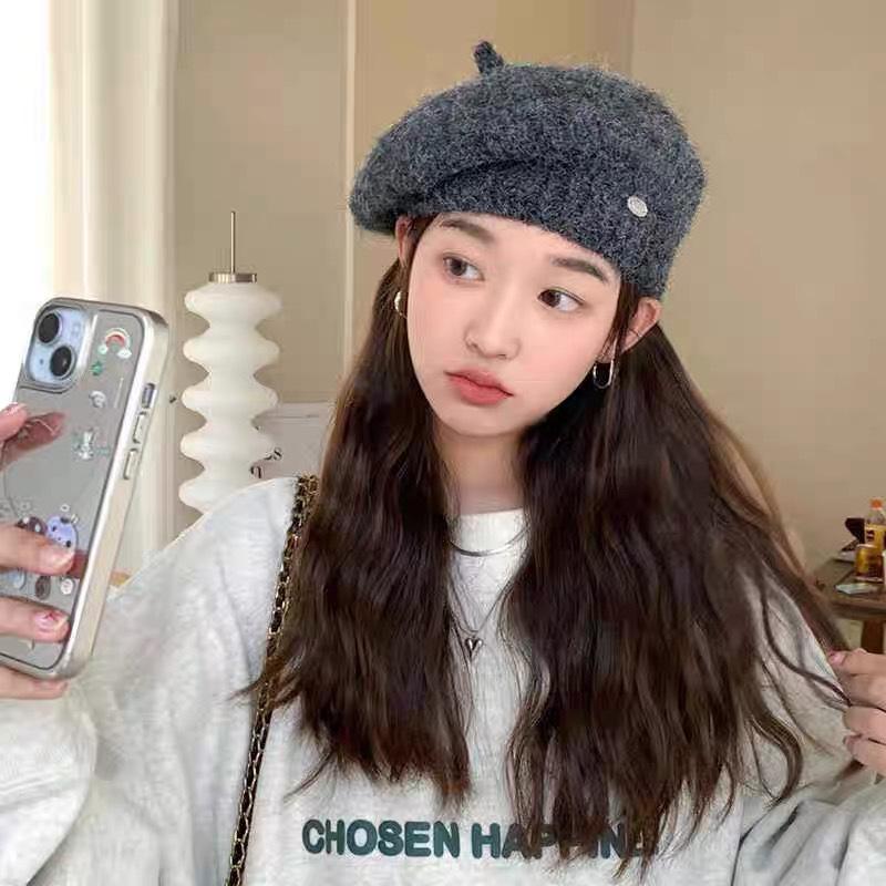 Wool beret women's autumn and winter new versatile face small painter hat big head circumference warm fashion bud hat