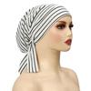 Women Headscarf Hat Striped Print Lace-up Turban Hat Hair Loss Chemotherapy Headwear Full Coverage Head Wrap