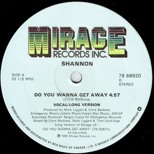 12-дюймовая пластинка SHANNON - Do You Wanna Get Away 7968920 Mirage 1985 Канада Танцевальная и Электронная Б/У