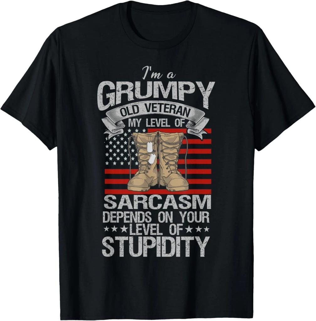 I'm A Grumpy Old Veteran Funny Army US Flag Grandpa Gift Unisex T-Shirt