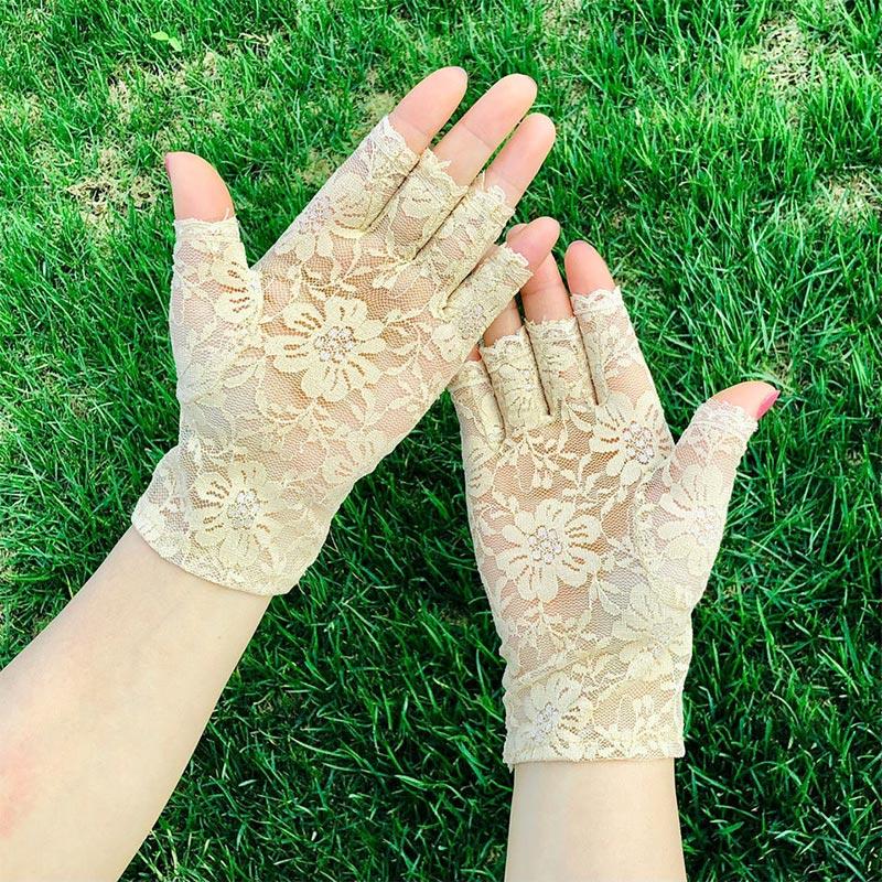 Солнцезащитные кружевные перчатки с половиной пальца, летние тонкие дышащие эластичные черные сексуальные элегантные свадебные перчатки для езды на открытом воздухе