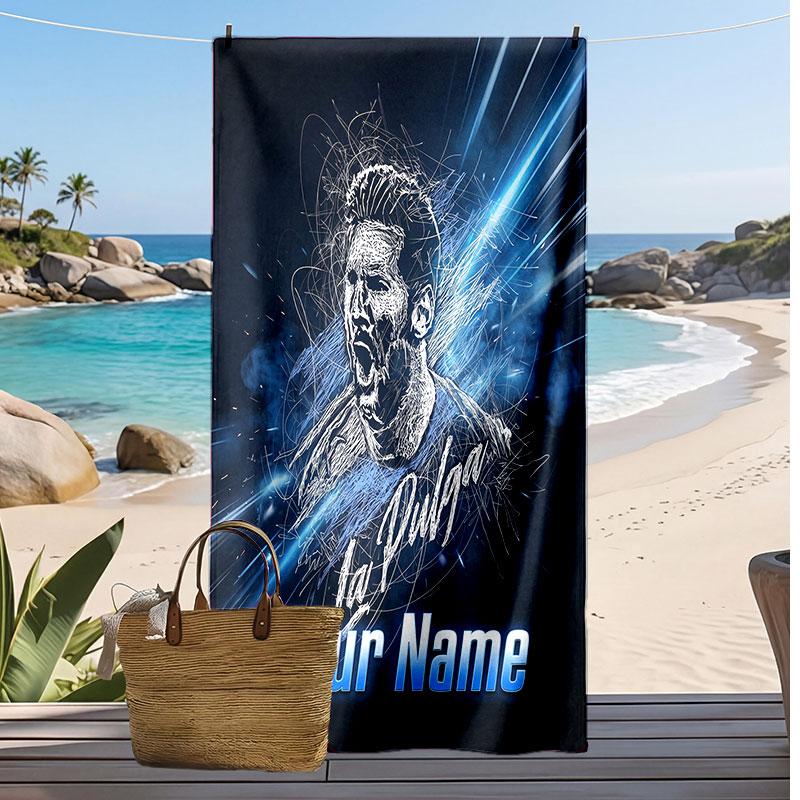 Lionel Messi Personalized Printed Beach Towel Soccer Logo Support Custom Name Text Absorbent Towel For Sport Travel Special Gift