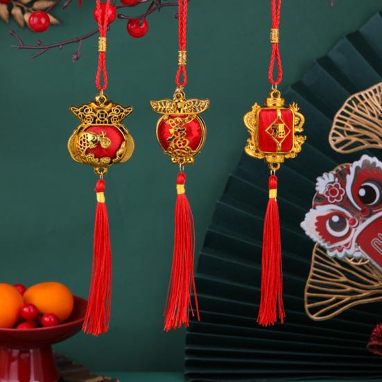 Red Lucky Hanging Lanterns Mini Chinese New Year Lantern Decoration with Tassel for Spring Festival Wedding Party Decor