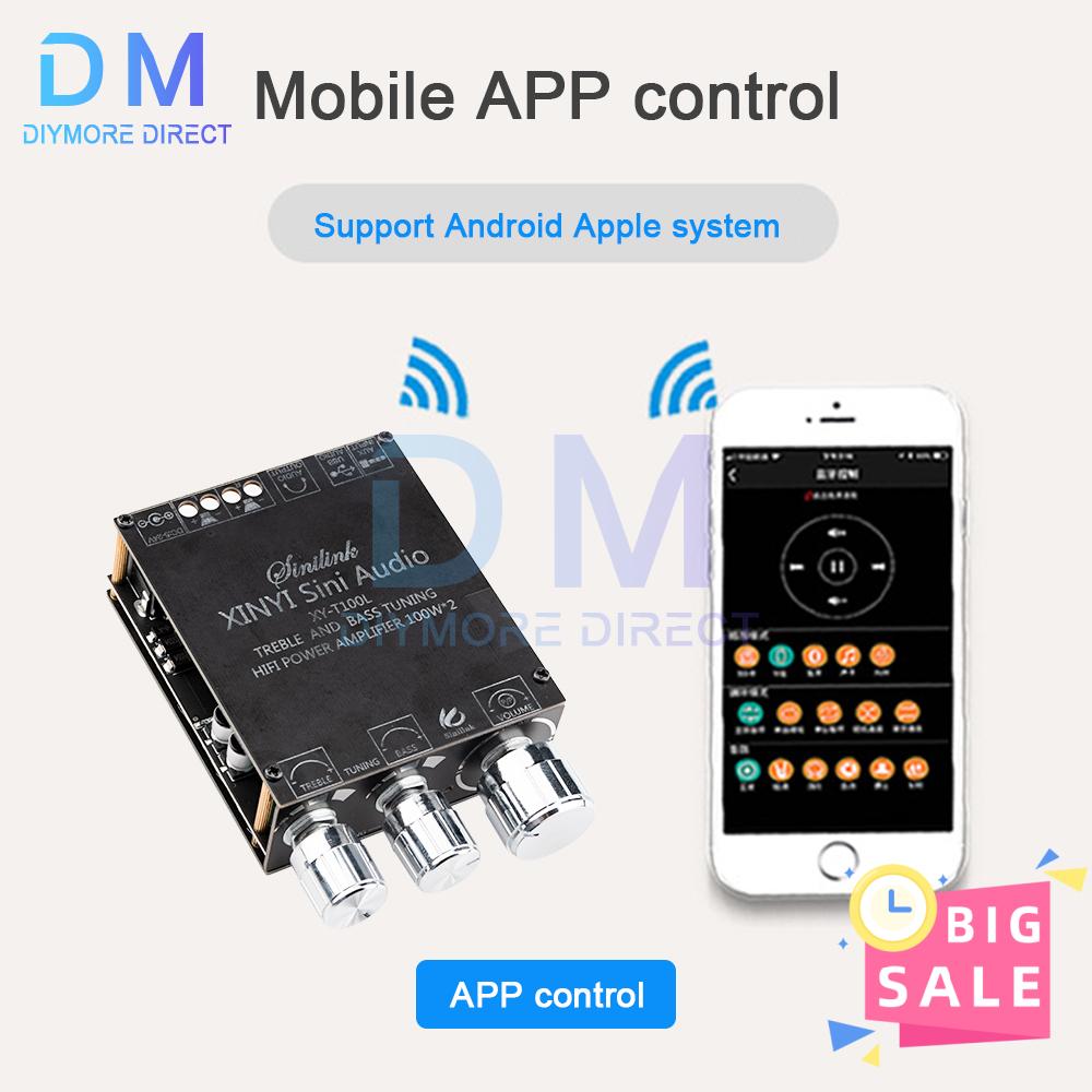 XY-T100L Bluetooth 5.0 Stereo Digital Power Amplifier Module with Front-stage High and Low Sound Adjustment 100Wx2