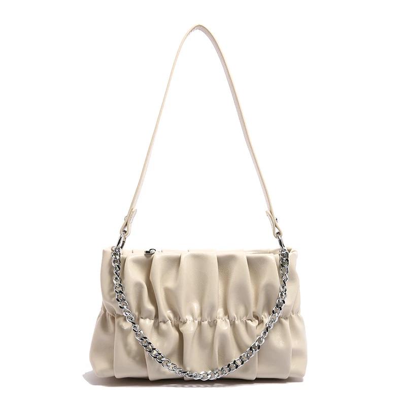 Женская сумка через плечо из ПУ, однотонная, плиссированная, с цепочной строчкой на молнии, универсальные сумки через плечо