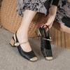 Shallow Single Shoes Women'S Spring Retro Buckle Low Heels Literary Square Head Soft Leather Mary Jane Shoes