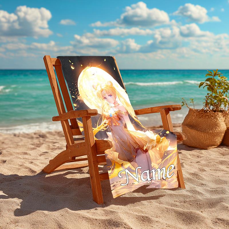 Personalized customized proof beach towel with Sailor Moon pattern - soft, absorbent,quick-drying,perfect swimming,camping&bathing