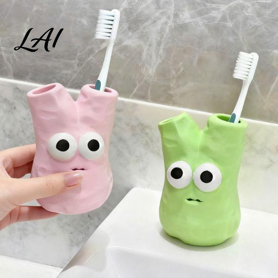 Cute Monster Toothbrush Stand Cartoon Holder with 2 Holes Durable Resin Stand Desktop Storage for Brushes Stable Base Organizer Bathroom Countertop