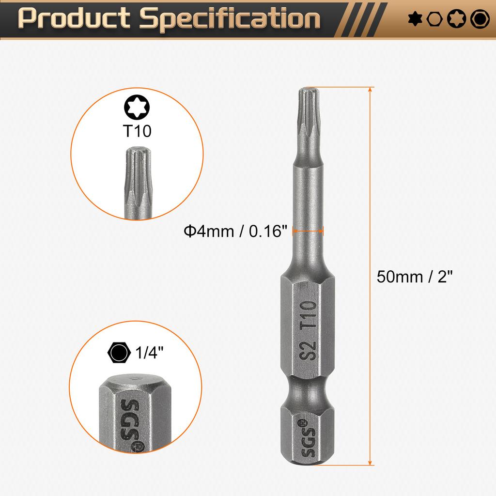 Набор бит для отвертки Torx T5-T50, 1/4" шестигранный хвостовик, 50 мм, магнитный, без отверстия, с защитой от взлома, 6-лучевая звезда, S2, биты для шуруповерта