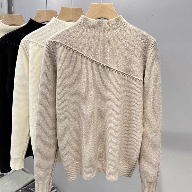 Женский осенне-зимний повседневный толстый и теплый пуловер с добавленным бархатным трикотажем, в сочетании с цельным бархатным свитером с полувысоким воротником