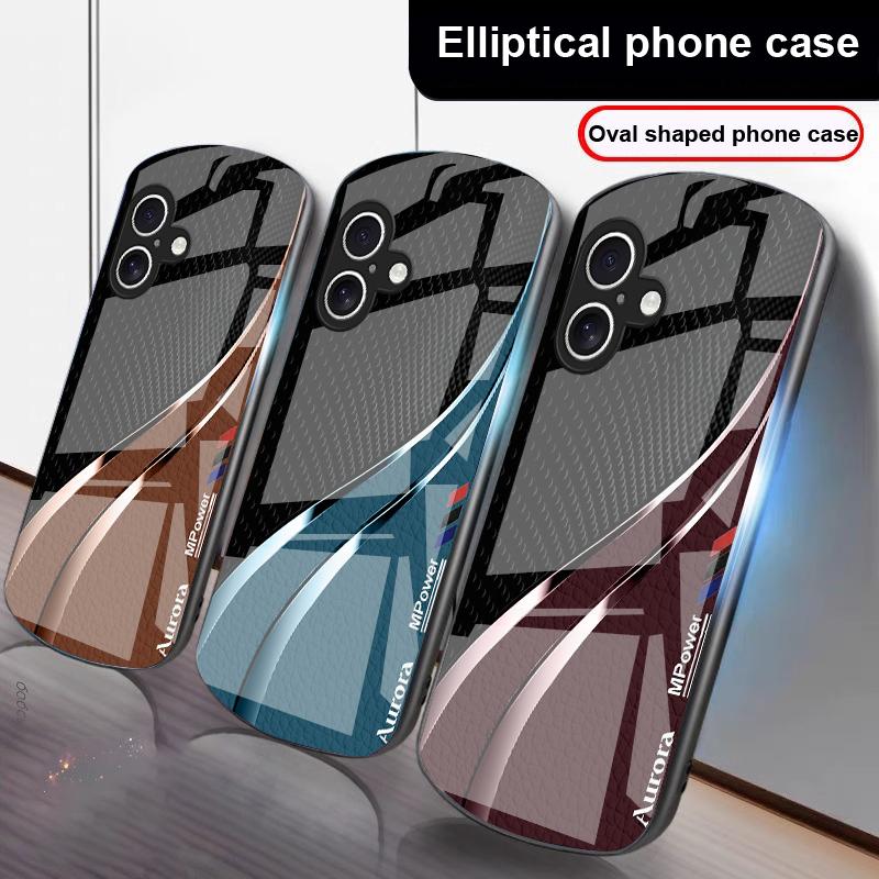 Текстура кожи высокого класса Для iPhone 17 16 15 14 13 Plus 12 mini 11 Pro Max XR Xs Max X 7 8 6S 22 20 Эллиптический стеклянный чехол для телефона