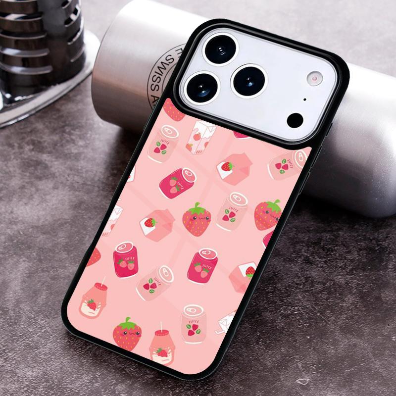 Милый чехол для телефона «Клубничное молоко» для iPhone 17 16 15 Pro Max Air 14 13 12 11 Plus Ударопрочный чехол
