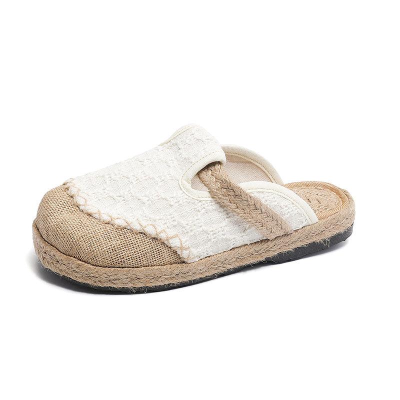 Женские простые модные туфли на плоской подошве без застежек в этническом стиле, удобные льняные тапочки