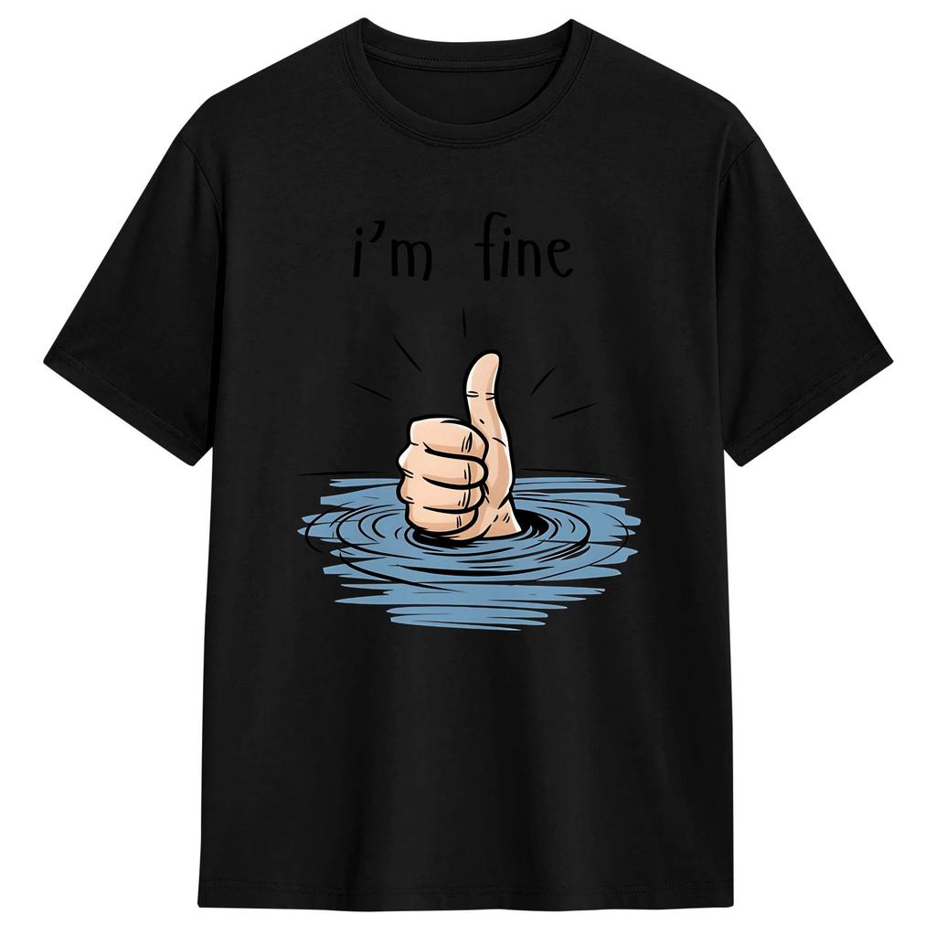 Streetwear T Shirt Beach Yeah Im Fine No Worries Funny Skull Quote Novelty T Shirts 100% Cotton Tee Shirt Short Sleeve Tops