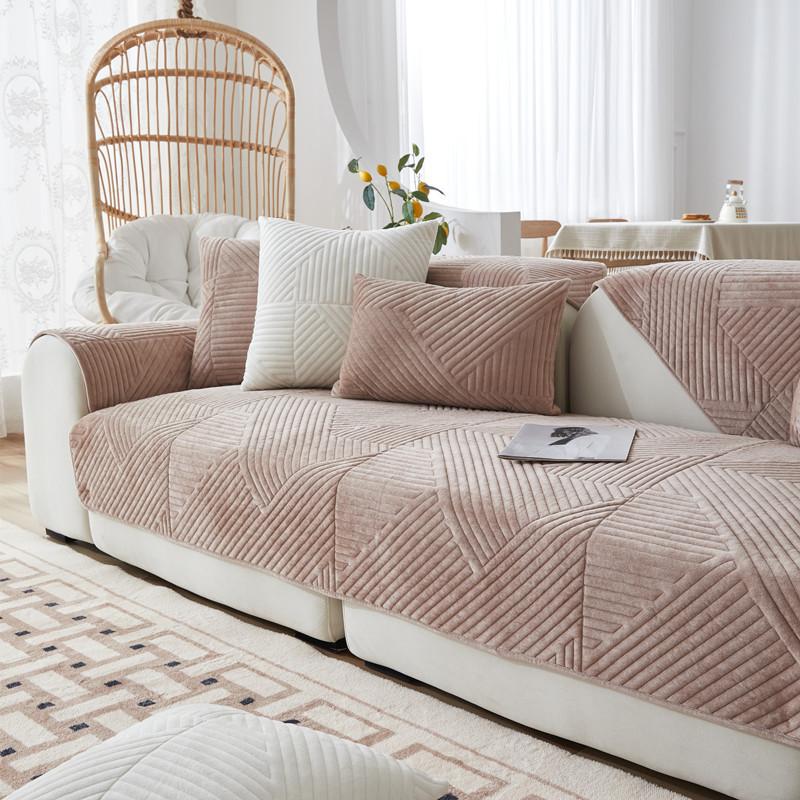 Winter Thick Plaid Plush Sofa Cover Warm Velvet Non-Slip Cushions Living Room Flannel Couch Covers Universal Armrest Back Towel